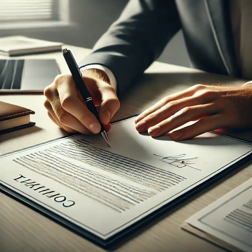 DALL·E 2024-10-16 17.02.45 - A realistic image of a person signing a contract. The scene includes a close-up of a hand holding a pen, signing a formal document on a clean, profess DALL·E 2024-10-16 17.02.45 - A realistic image of a person signing a contract. The scene includes a close-up of a hand holding a pen, signing a formal document on a clean, profess